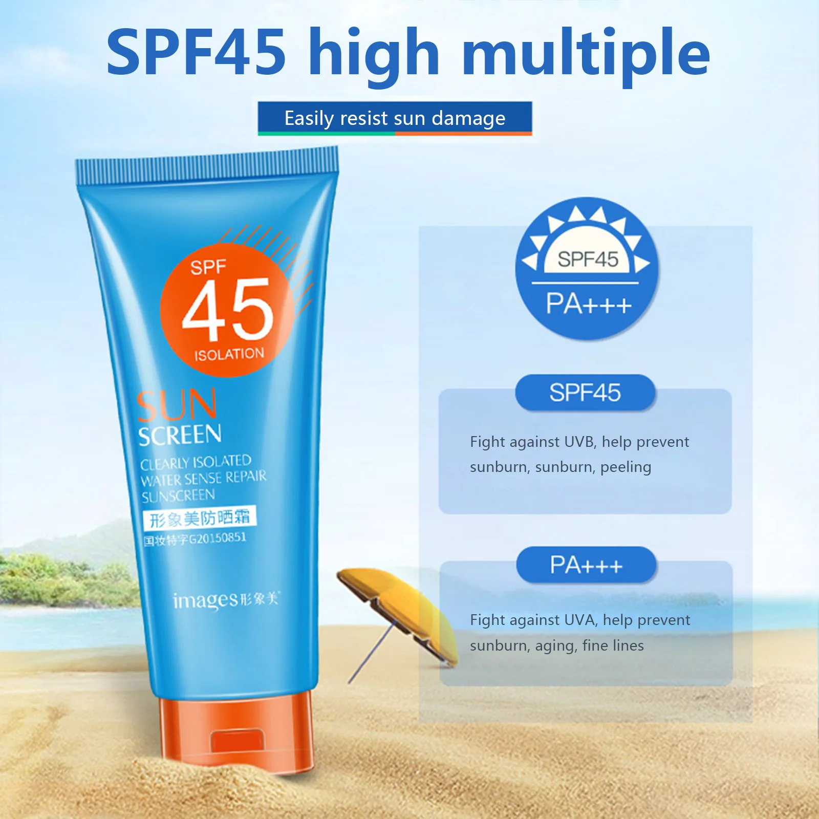 

Facial Sunscreen Cream SPF 45 UV Radiation Waterproof Whitening Skin Sun Protective Day Cream Isolation Body Sunblock Lotion