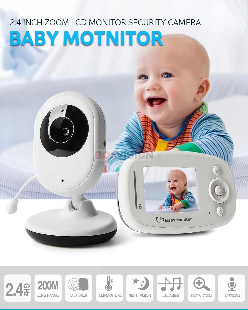 Беспроводной видеоняня детский ночной Светильник Babyphone 2,4 GHz камера безопасности 2 способа разговора музыка температура камеры для нянь MB820
