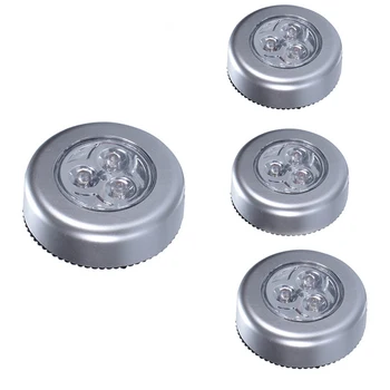 

Silver 3 LED Closet Cabinet Lamp Battery Powered Wireless Stick Tap Touch Push Security Kitchen Wall Car Night Light