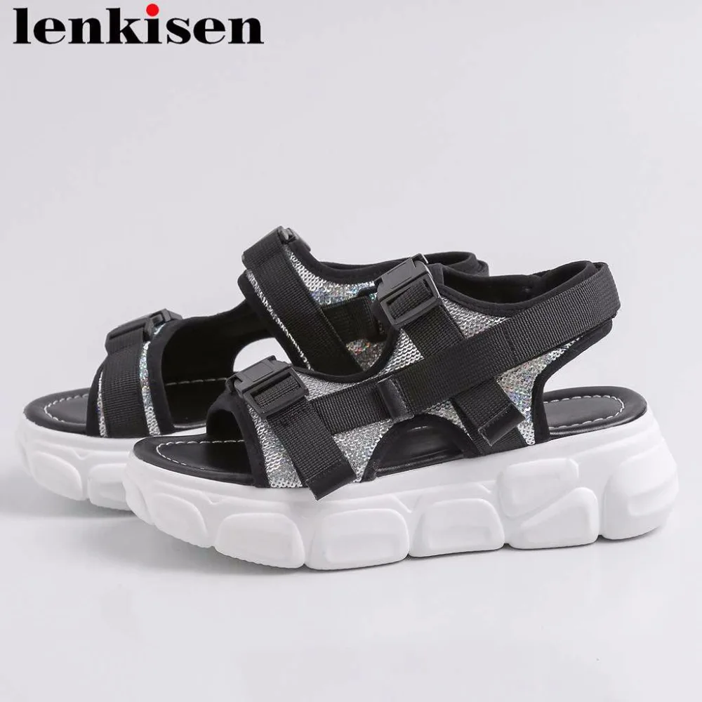 

Large size European style med bottom wedges platform peep toe button design rock style vocation sand patchwork daily shoes L78