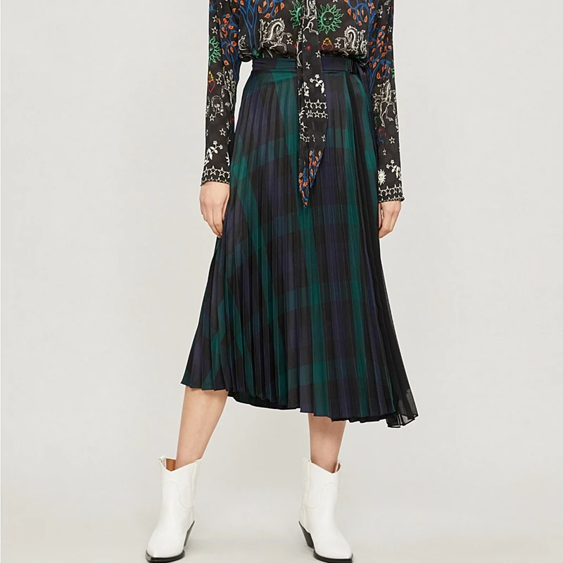 

Office Women Pleated Skirt Designer Striped Long Skirts