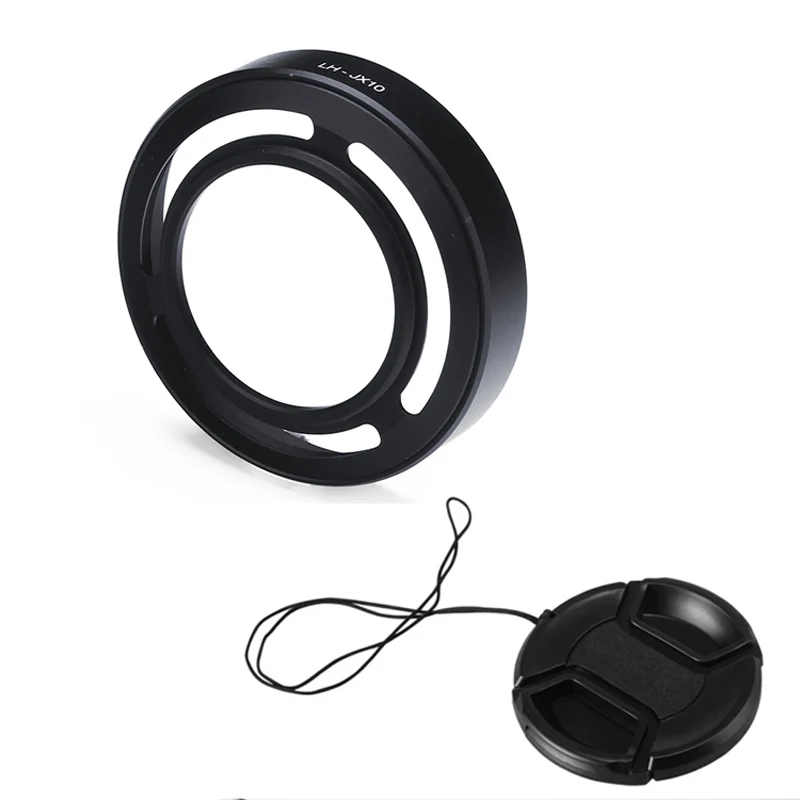 Metal Black/Silver Camera Lens Hood LH X10 Adapter Ring + Lens Hood