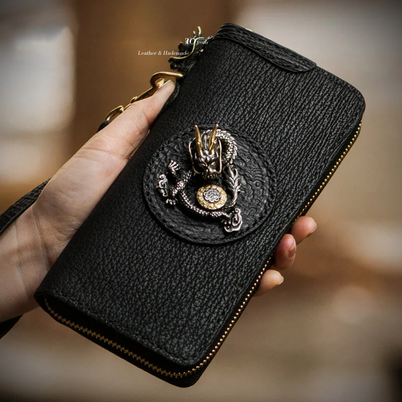 

Tibetan mystery golden dragon holding sun mens wallet sharkskin magic magic wheel luxury women wallets and clutch purse