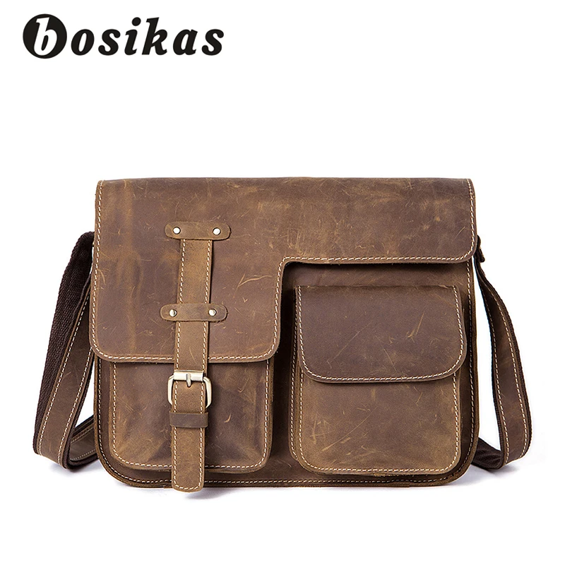 

BOSIKAS Vintage Men Bag Briefcases Genuine Leather Crossbody Bags Messenger Totes Leather Handbags Laptop Bag Shoulder Bags Men