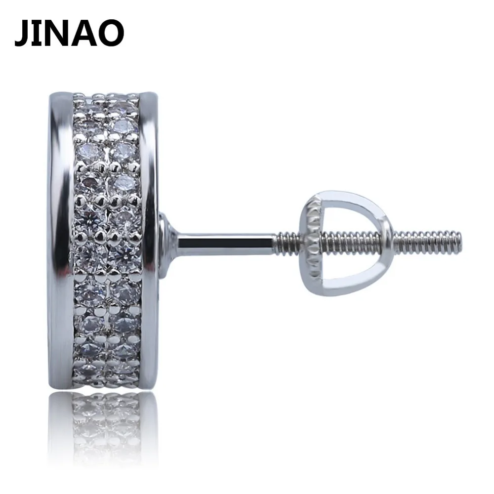 Jinao для хип-хопа льдом Сияющий Золотой Круглый серебряного цвета, серьги со шпилькой, для Для женщин Для мужчин модные AAA кубический циркон серьги ювелирные изделия