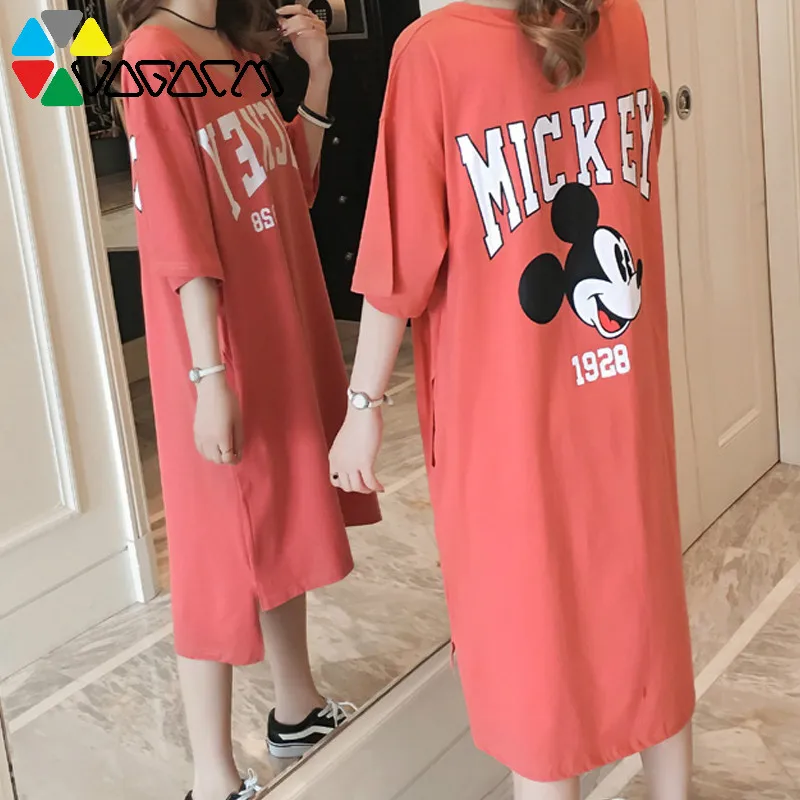 

2019 Summer Long Dresses For Women Loose Plus Size Dresses V-neck Short Sleeved Pregnant Things Midi Dress Mickey T-shirts Dress