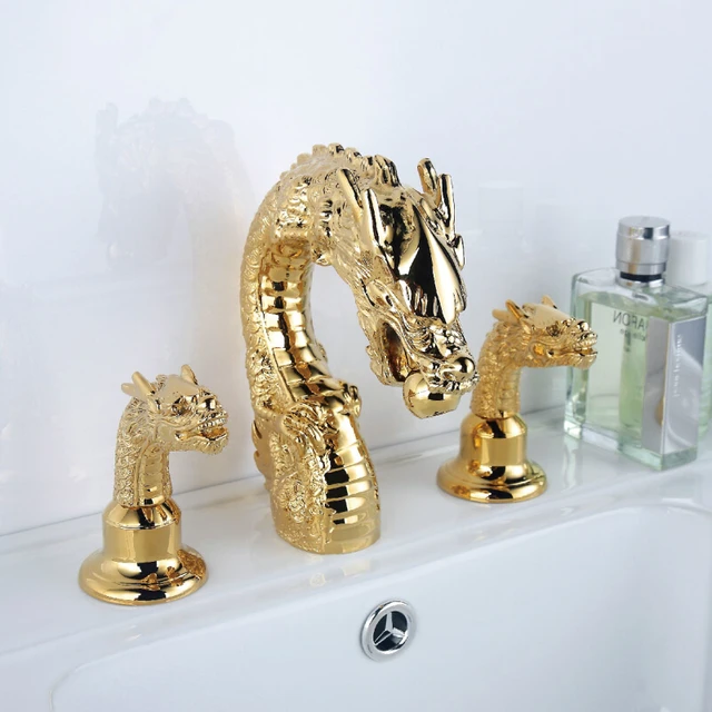 Free shipping GOLD CLOUR dragon faucet bathroom lav sink animal faucet