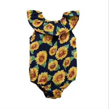 

New Summer Sunflower Print Triangle Baby Lovely Bodysuit Kids Clothing