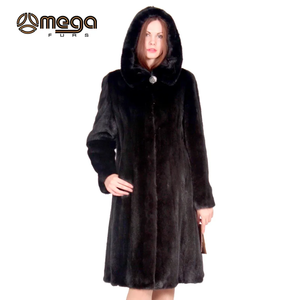Winter Lady Mink Coat With Hood Natural Fur Coat For Female White Classic Black Warm Mink Coat