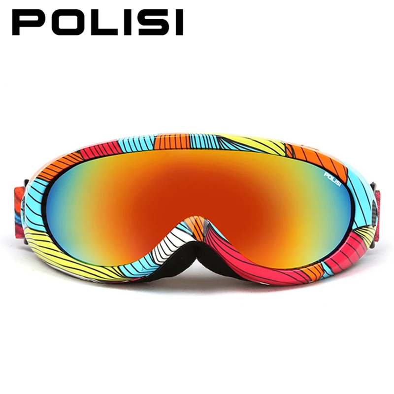 POLISI мужские и женские зимние лыжные очки для спорта на открытом воздухе, снегоходы, сноуборд, скейт, снежные очки UV400, противотуманные лыжные очки - Цвет: Stripe