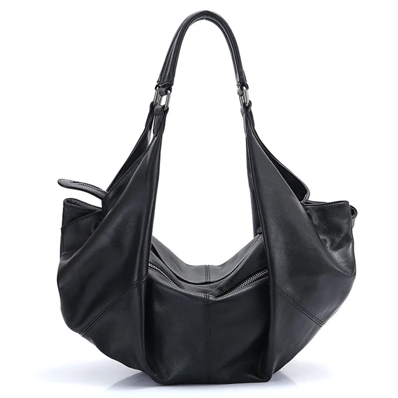 

Women Genuine Leather Shoulder Bag Europe Style Simple Handbag Fashion Trend Shoulder Bag Pure color joker Female Shoulder bag