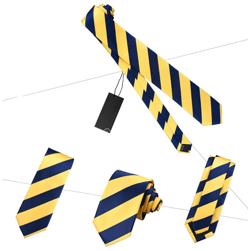 Новая мода Повседневное желтый и темно-синий полосатые галстуки для Для мужчин 7 см Стандартный Галстук Свадебная вечеринка Для мужчин s связи с галстук в подарочной коробке