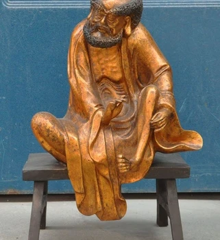 

16"Old Chinese Gilt Bronze Arhat DAmo Bodhidharma Dharma Buddha Statue Sculpture