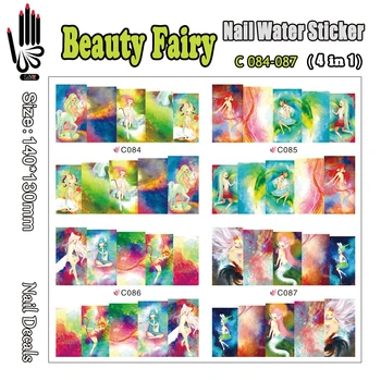 

4 Sheets/Lot Nail Newest C084-087 Beauty Fairy Nail Art Wrap Water Sticker for Nail Decoration(4 DESIGNS IN 1)