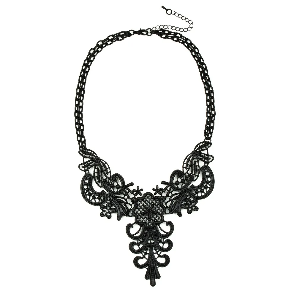 very selling black lace necklace fashionable metal lace necklace
