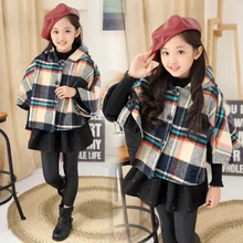 New and Fashion Sweet Girl Winter Tartan Cloak Plaid Mantle Kid Clothing