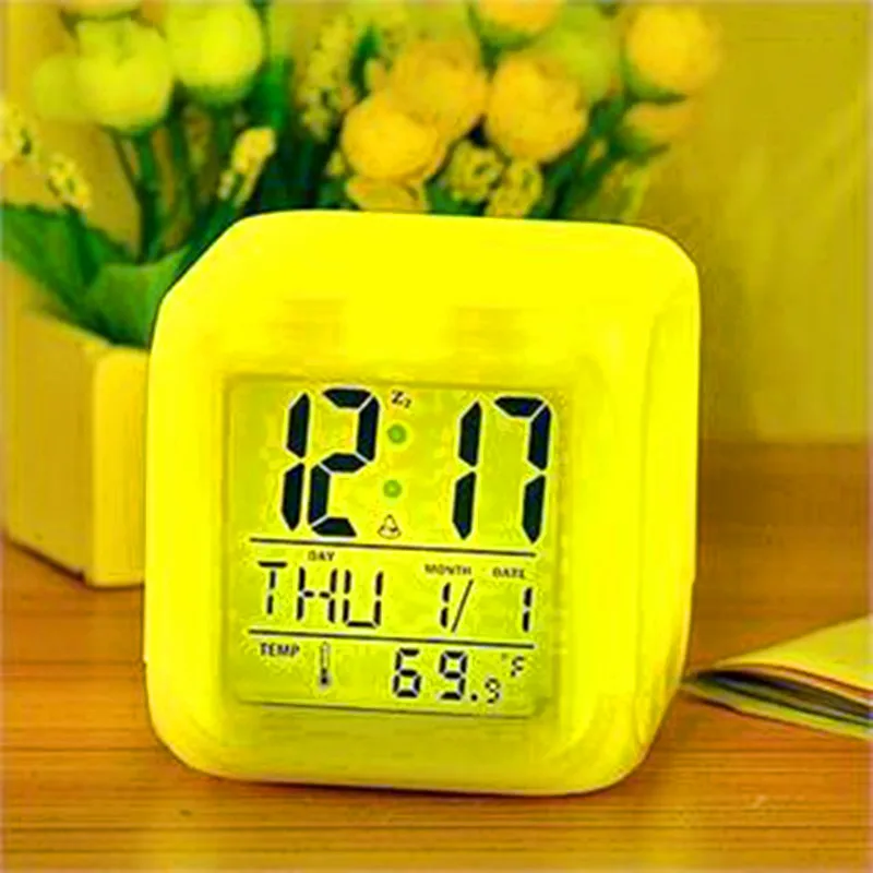 New 2017 Glow Color Change Led Alarm Clock Calendar Temperature Desktop