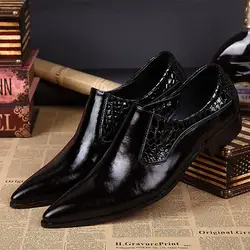 Chaussure homme Alligator/Мужская обувь из натуральной кожи; классические итальянские туфли на высоком каблуке с острым носком; брендовые оксфорды