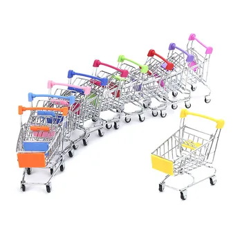 

10pcs/lot Hot new Vogue Cute Mini Shopping Cart Supermarket Handcart Stainless Steel Mode Storage box as gift for kitchen tool