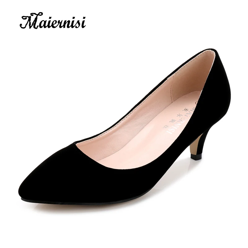 

MAIERNISI Plus Size 35-44 Women Shoes Office lady Pumps Heels Boat Shoes Low heel Basic Pump Shallow Flock dress Shoes