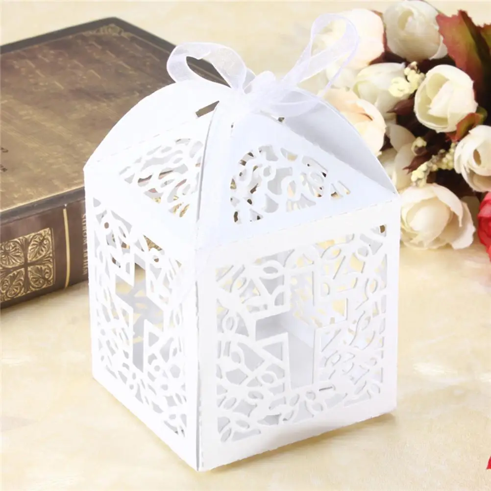 10pc Cross Candy Boxes Angel Gift Box For Baby Shower Baptism Birthday First Communion Christening Party Favor Bag 5x5x8cm