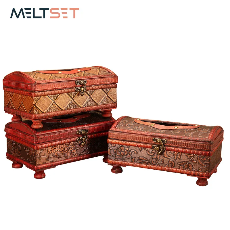 

Antique Wood Tissue Box Cover Paper Holder Retro Napkin Holder Case Home Office Decoration