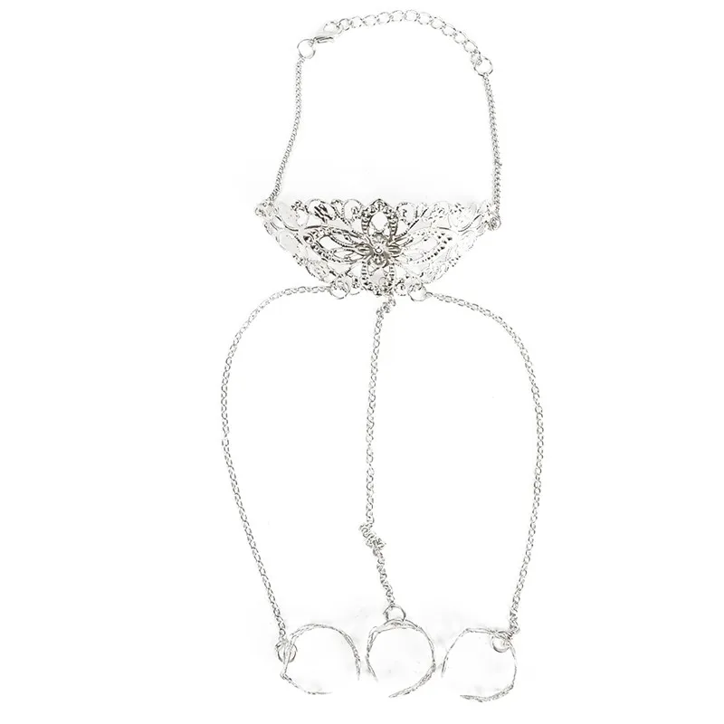 Imixlot Multi цепи полые цветок браслет в стиле Панк серебро Цвет для женщин металлические руки палец кольцо ювелирные изделия