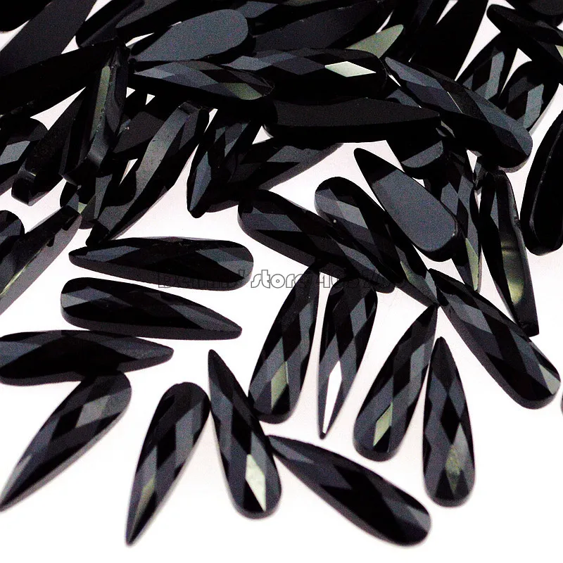 

100PCS Glitter Facets Flat Back Drop Shape Black Color Acrylic Nail Art Rhinestones Gems Decorations DIY Tips