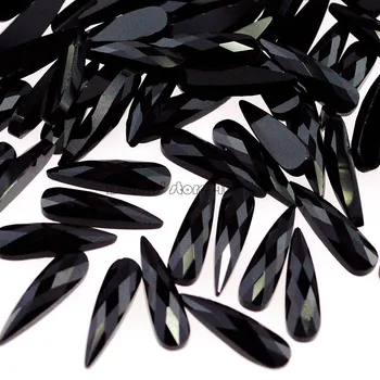 

100PCS Glitter Facets Flat Back Drop Shape Black Color Acrylic Nail Art Rhinestones Gems Decorations DIY Tips