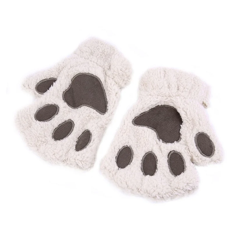 Женские теплые зимние пушистые перчатки с милым медведем и кошачьей лапой, теплые плюшевые удобные перчатки, подарок