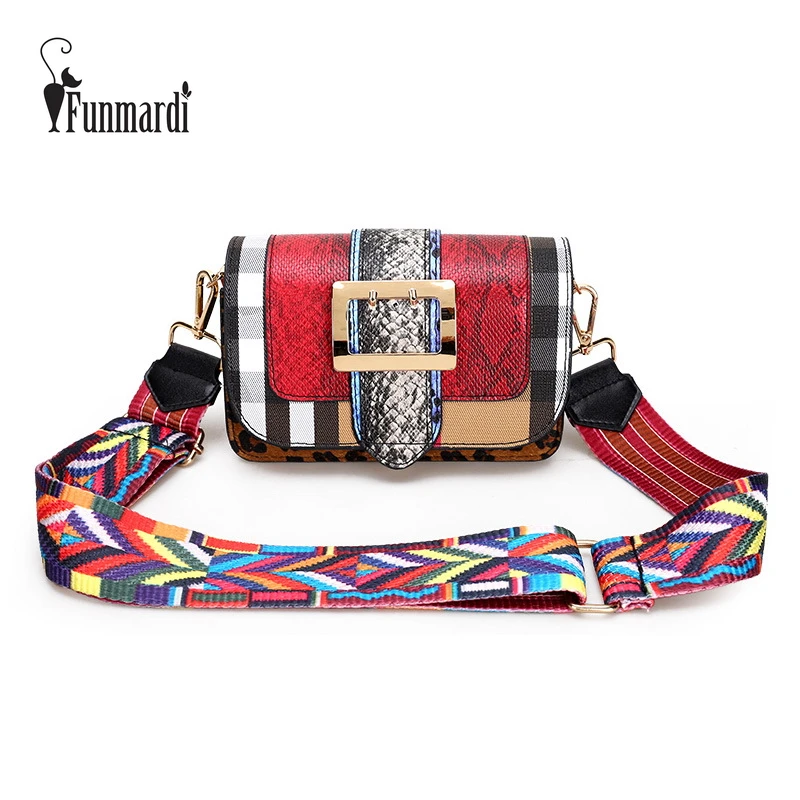 FUNMARDI الأزياء الأفعى Crossbody حقيبة المرأة حقيبة كتف الفاخرة ليوبارد النساء رفرف حقيبة المغطاة بألواح حقيبة ساعي من الجلد المصقول WLHB3004