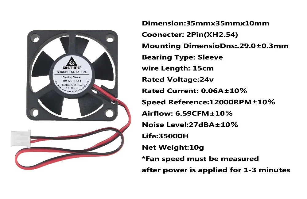 Gdstime 5 шт. DC 24 В 35x35x10 мм 3,5 см 2Pin мини Бесколлекторный двигатель кулер охлаждающий вентилятор 35 мм x 10 мм 3510