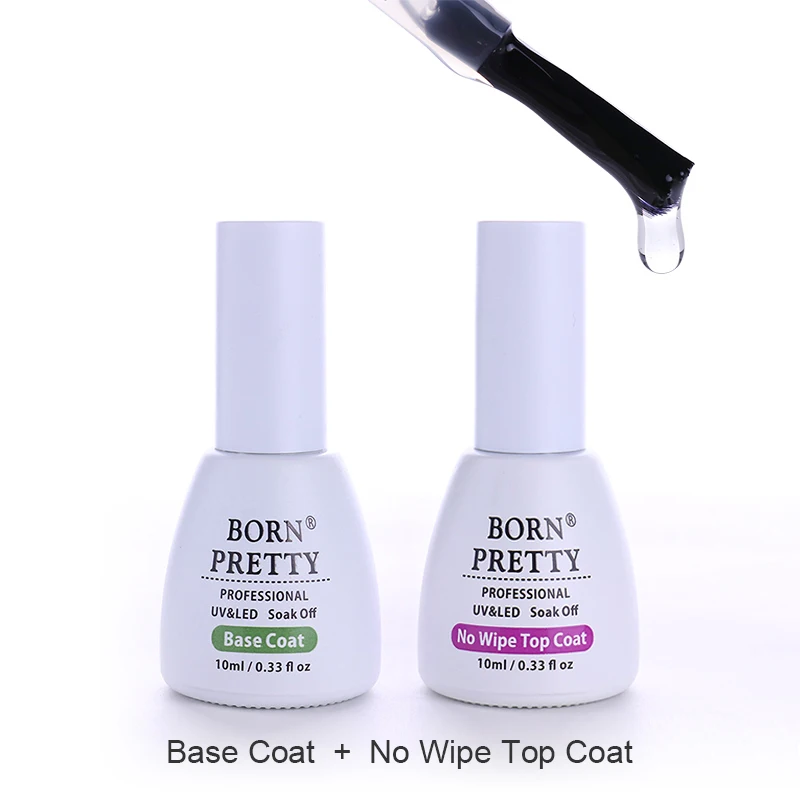 

BORN PRETTY No Wipe Top Coat Base Coat Kit 2 Bottles Long-lastting Gel Nail Polish Soak Off for UV LED