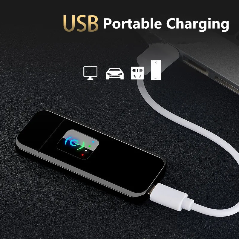 Новая USB Зажигалка перезаряжаемая Электронная зажигалка светодиоды на батарейках дисплей Winderproof беспламенная двухсторонняя сигарная плазма