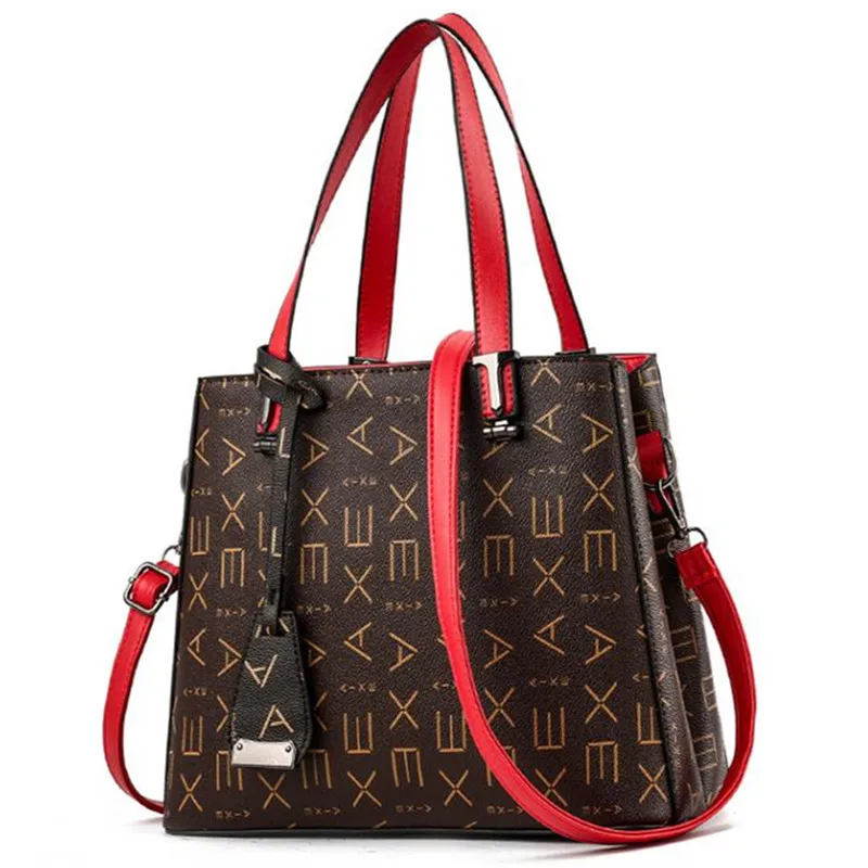 

European and American Luxury Fashion High Quality Large Capacity Casual Totes Vintage Letter Women Leather Handbags Shoulder Bag