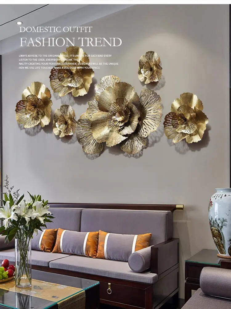 Wall Mural Decoration Home Livingroom Crafts Hotel Porch Wall Sticker Ornaments Modern Wrought Iron 3D Wall Hanging Gold Flower 8 HTB1n32Ud8WD3KVjSZFsq6AqkpXaU