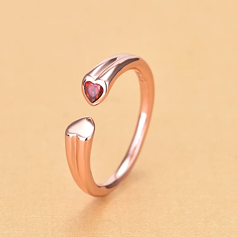 

Newest Arrivals Hot Sale Fashion Red Heart 925 Sterling Silver Rose Gold Color Open Rings Jewelry