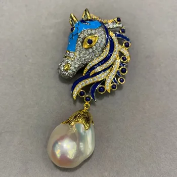 

baroque natural fresh water pearl horse pendant 925 sterling silver with lapis blue color fine women jewelry unisex