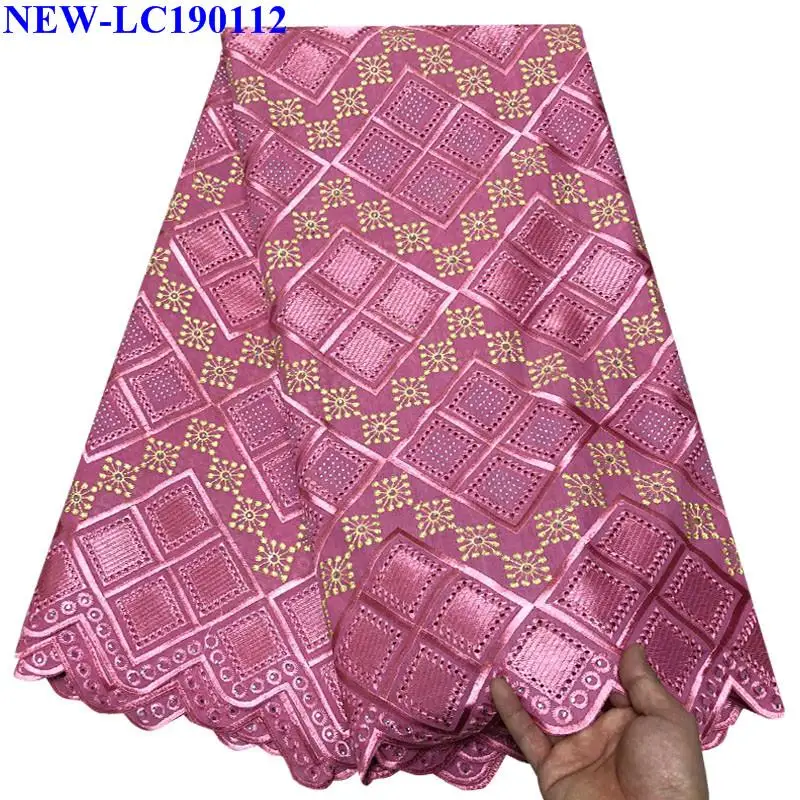 

2019 Nigerian 100% Swiss cotton Lace fabrics African Swiss Voile Lace Pink High Quality Swiss Voile Lace in Switzerland SEW002