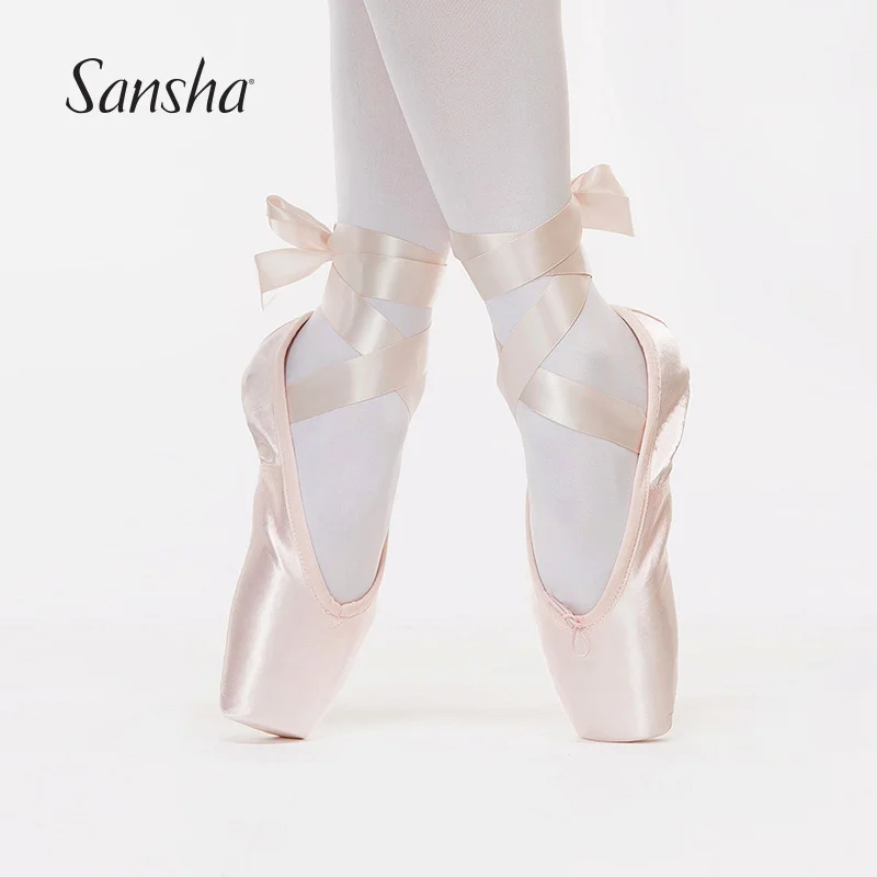 Sansha Ballet Pointe Shoes Satin Upper For Adults Girls Without Shank More Squared box Dance Shoes DP801SL