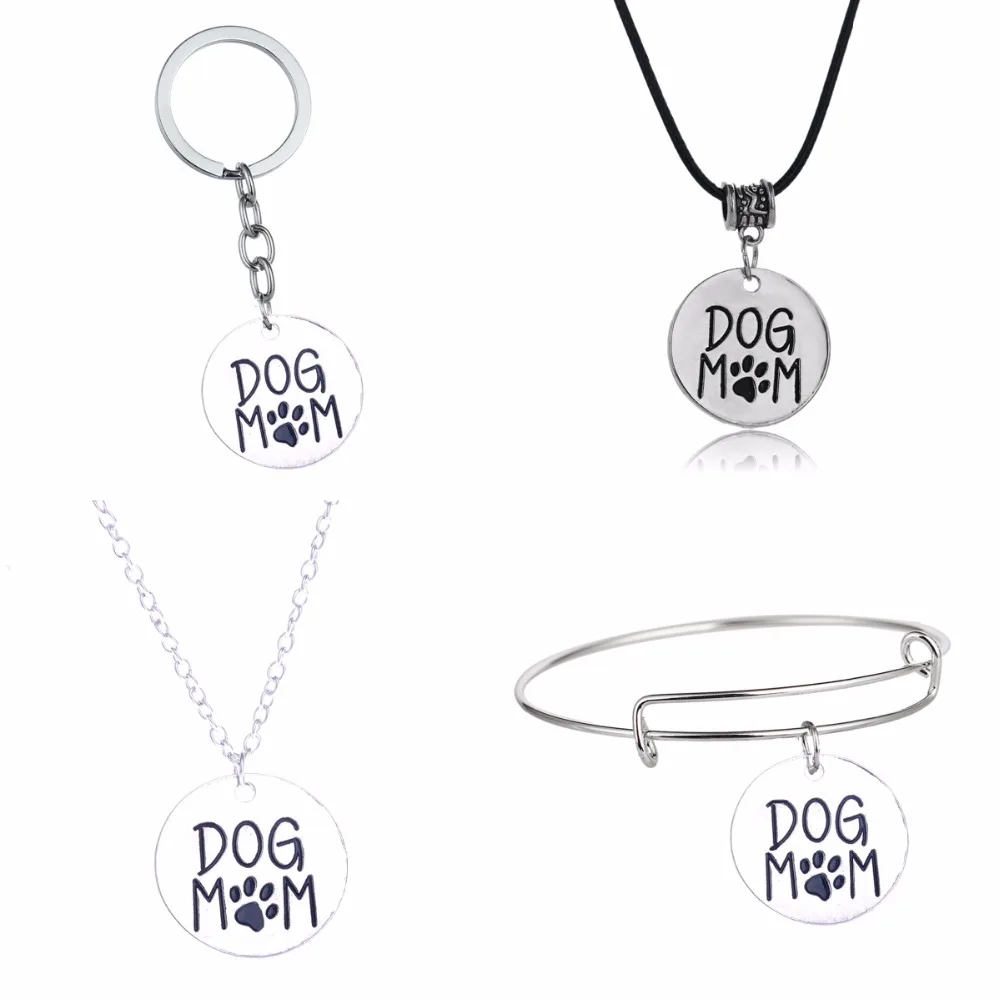 

Dog Mom Cat Pet Paws Prints Mommy Mother Pendant Necklace Animals Lovers Bracelets Bangle Women Family Keychains Keyring Jewelry