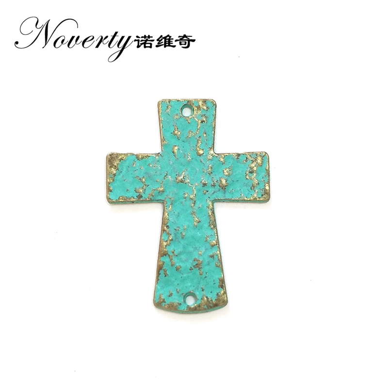 

2017 New 40*30mm 5pcs Cross Porous Linker Retro Patina Plated Zinc Alloy Green Connectors for DIY Necklace Charms