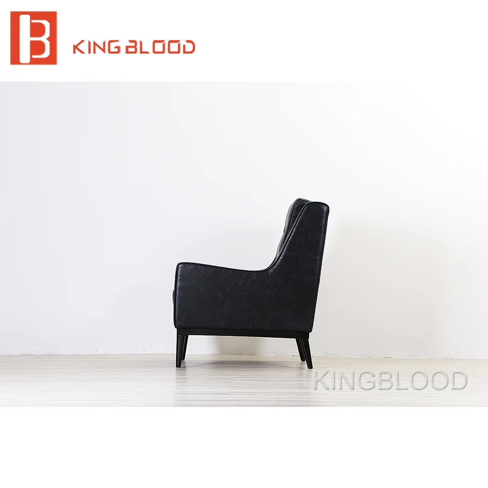 Gaya Amerika Klasik Hitam Kulit Asli Tunggal Sofa Kursi Di Sofa
