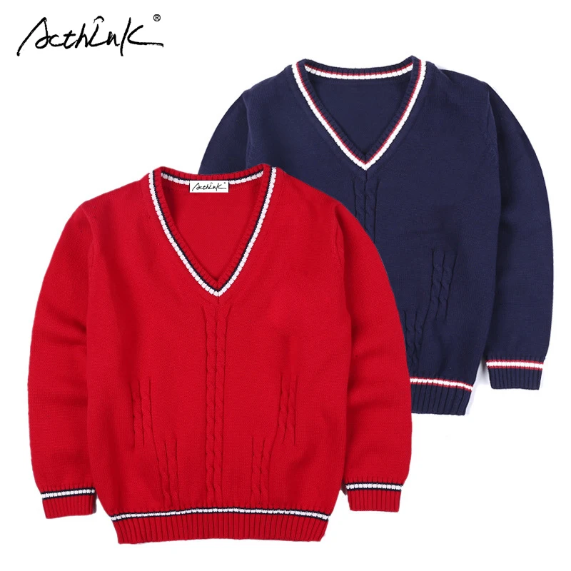 ActhInK New Children Pullover Sweater for Girls Brand Top Quality Boys Winter V-Neck Woolen Coat School Kids Cotton Sweater,C323