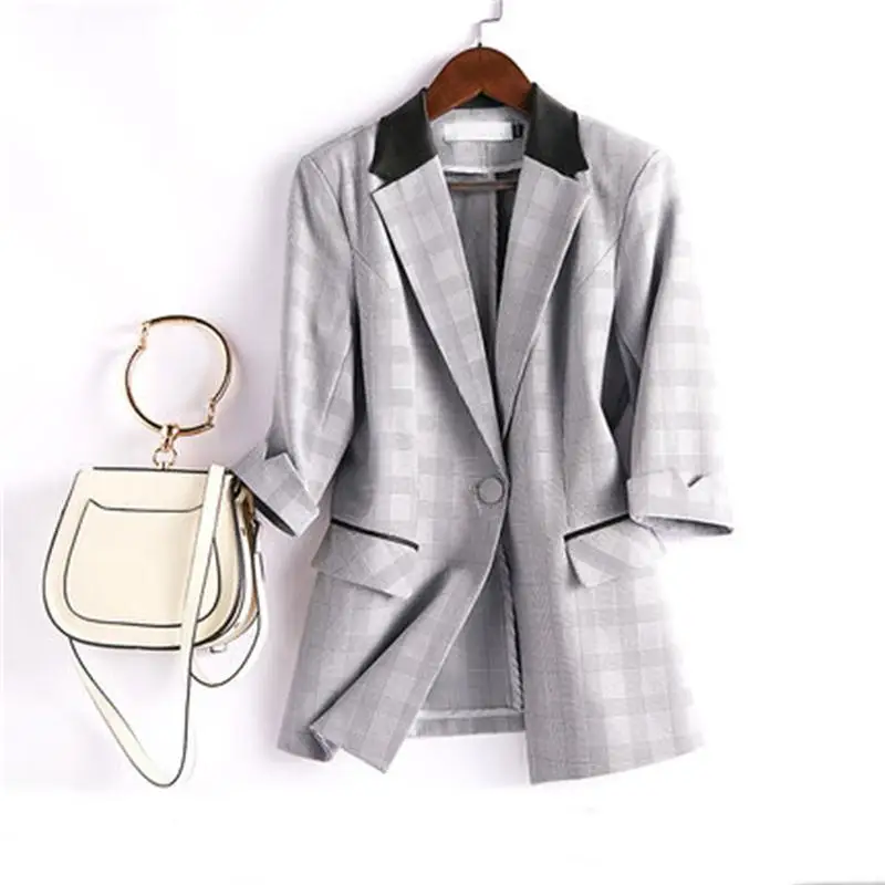 Plaid Women Blazers Ladies Spring Women Slim Coat New Plus Size 4XL Plaid Casual Jacket One Button Suit Lady Blazers Work Wear