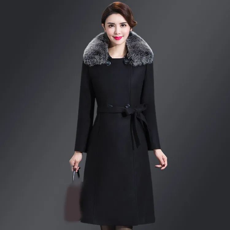 5XL Middle Aged Women Woolen Coat Winter 2018 New Faux Fox