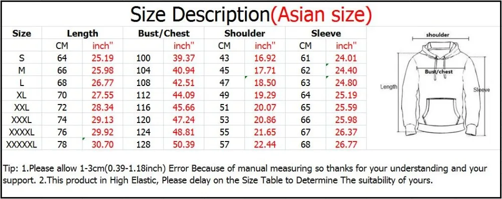 hoodies size chart