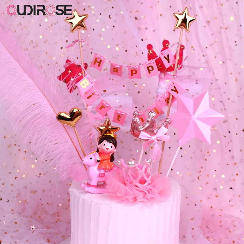 Креативный розовый висящий флаг счастливое украшение для именинного торта девочка/мальчик игрушка выпечки торт Топпер Фея Принцесса Топпер Свадебные принадлежности