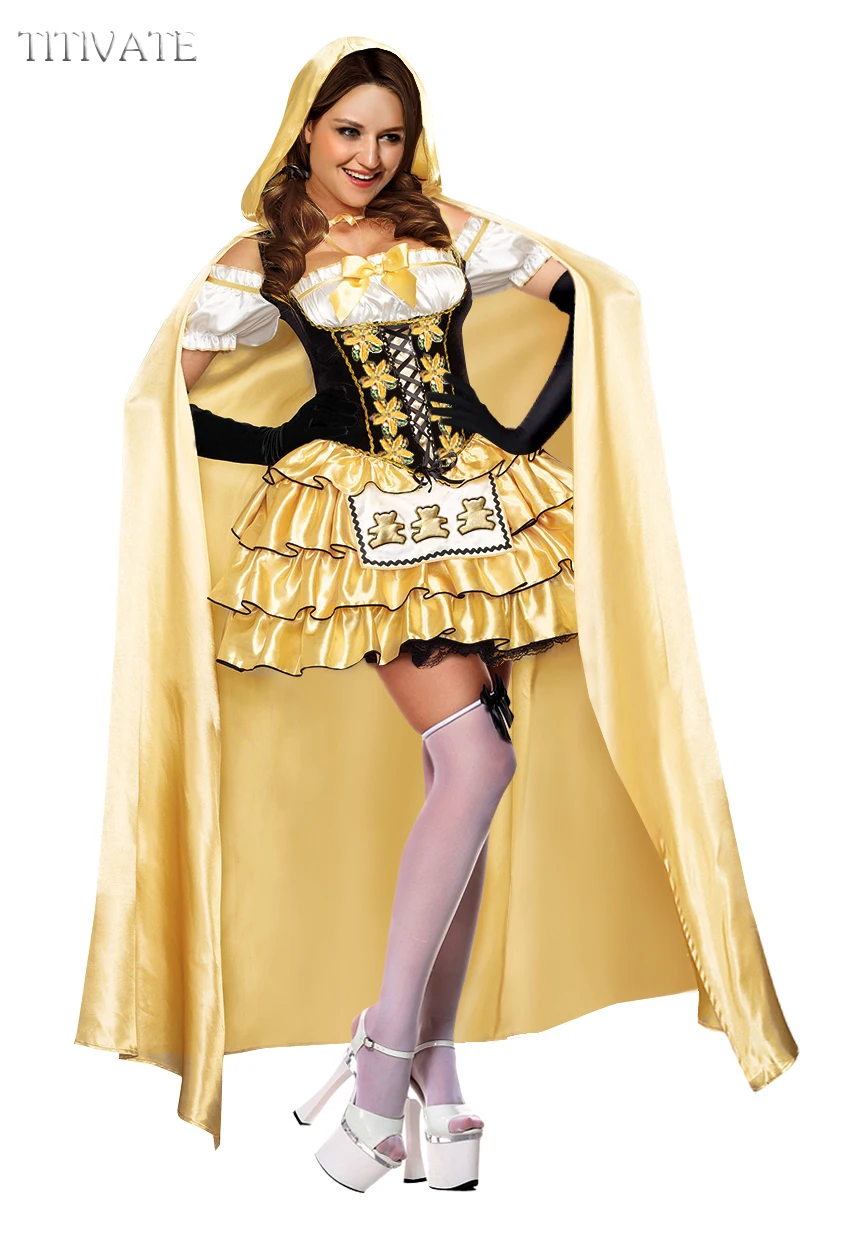 

TITIVATE Sexy Luxury Halloween Costume Yellow Ruffles Layered Mini Fancy Dress Party Dancing Cosplay Outfit For Adult Women