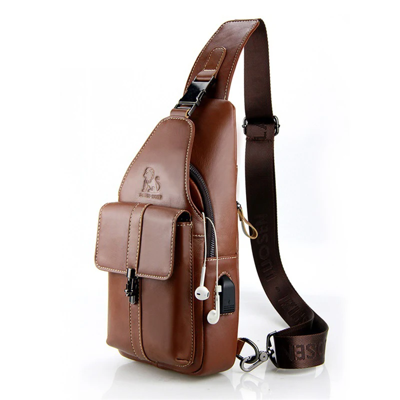 Famous design Fashion Genuine Leather Male Chest Bag for Men Crossbody Sling Bag Adjustable ...